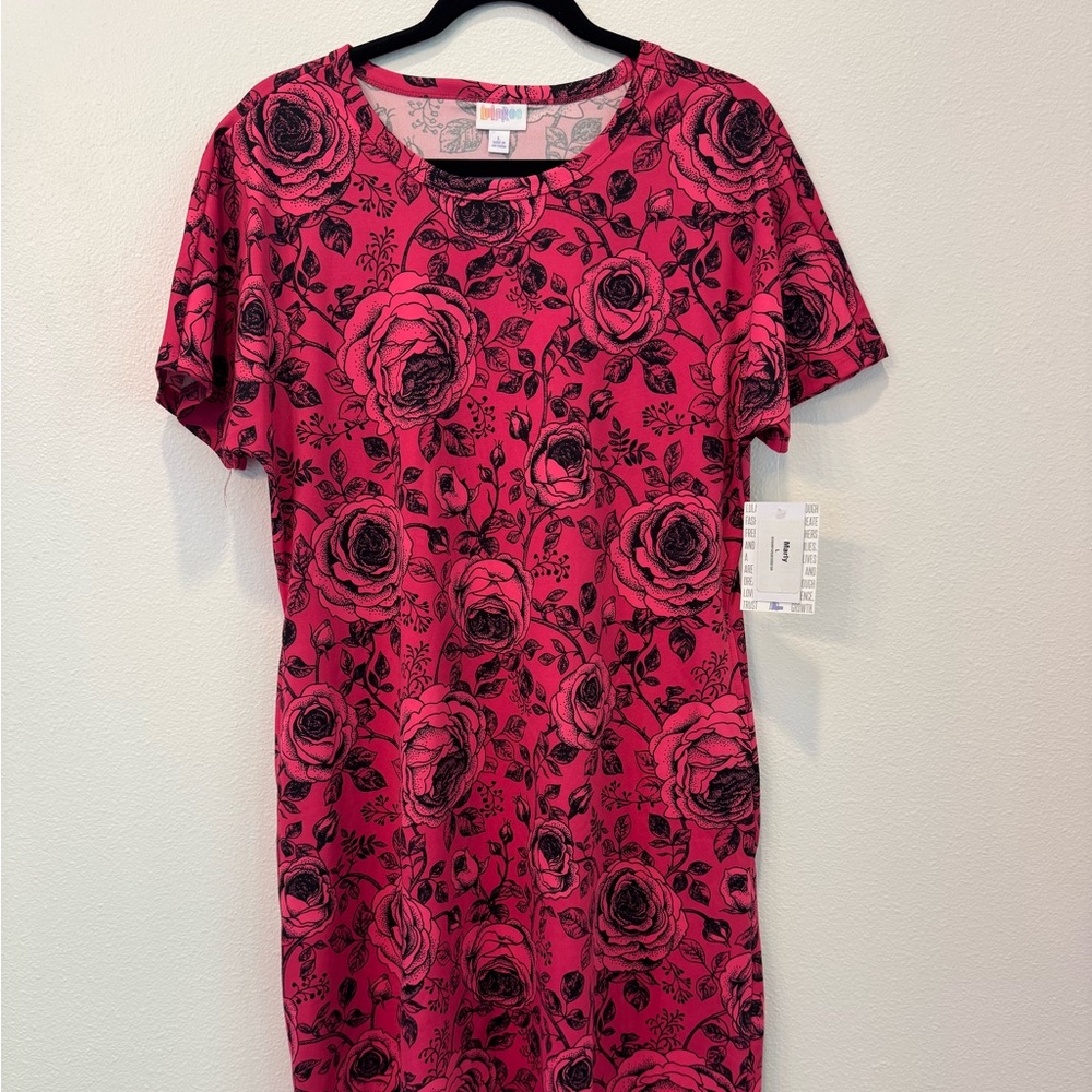 Brand New LuLaRoe Size L Pink with Black Flowers Marly Dress
